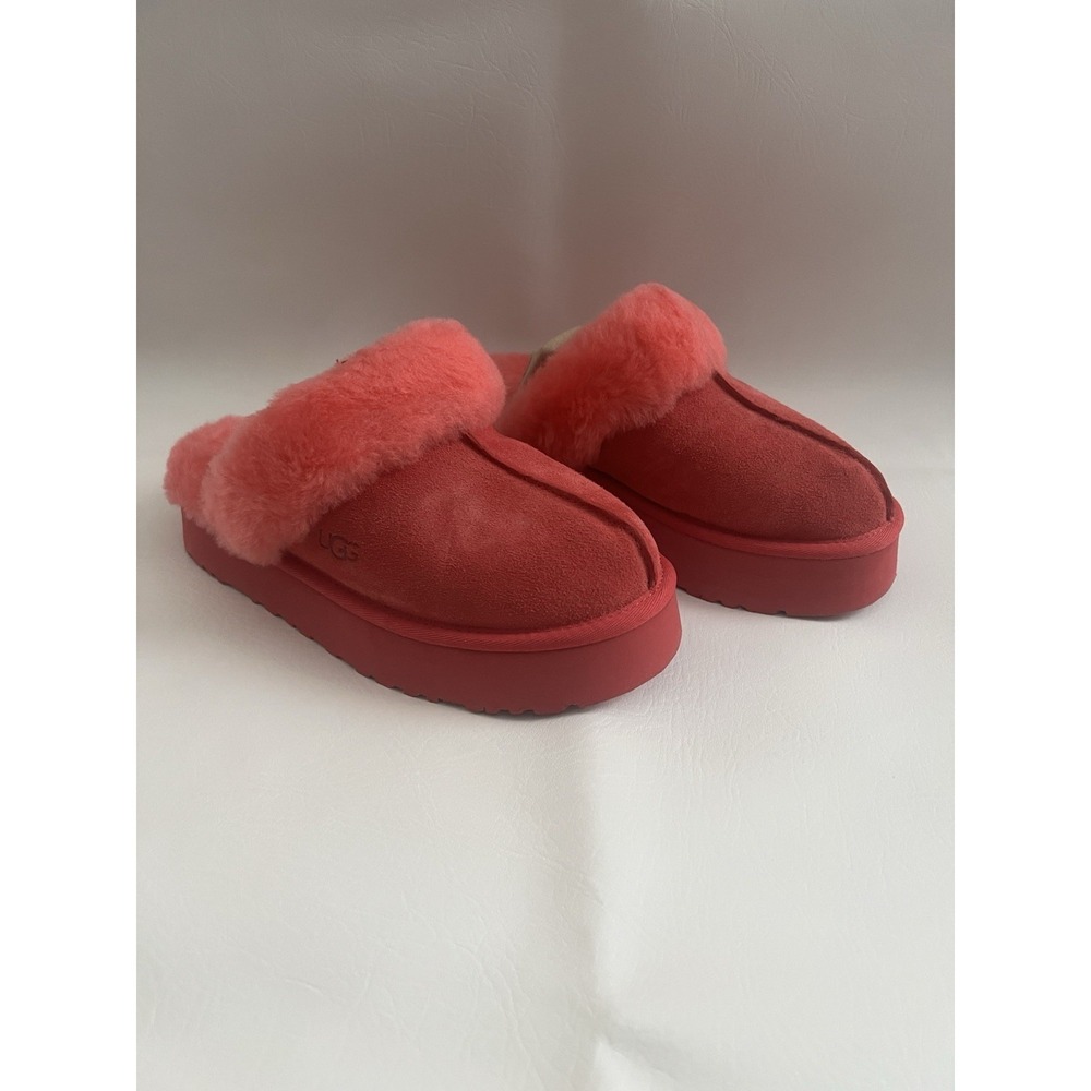 UGG New Disquette Slippers Womens Size 7 Pink Platform Shearling Suede Cozy Luxe